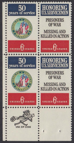 # 1421-22 (1970) DAV & Servicemen - Mr. Zip, BK/4, LL, MNH