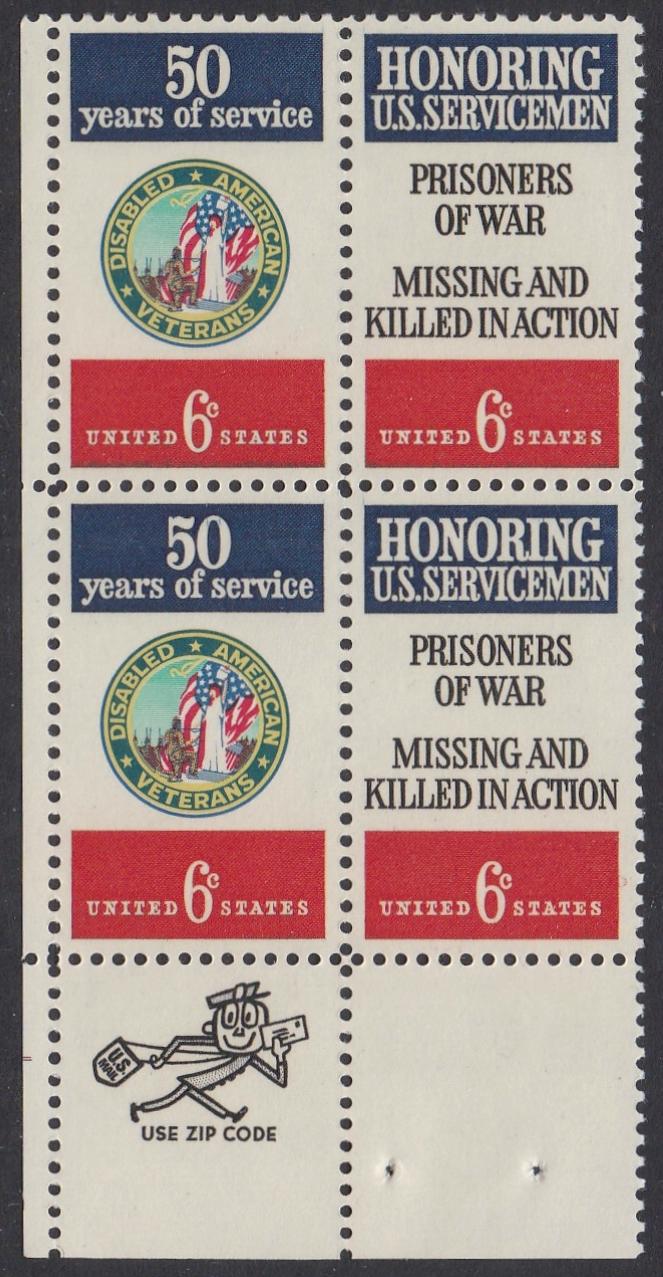 # 1421-22 (1970) DAV & Servicemen - Mr. Zip, BK/4, LL, MNH
