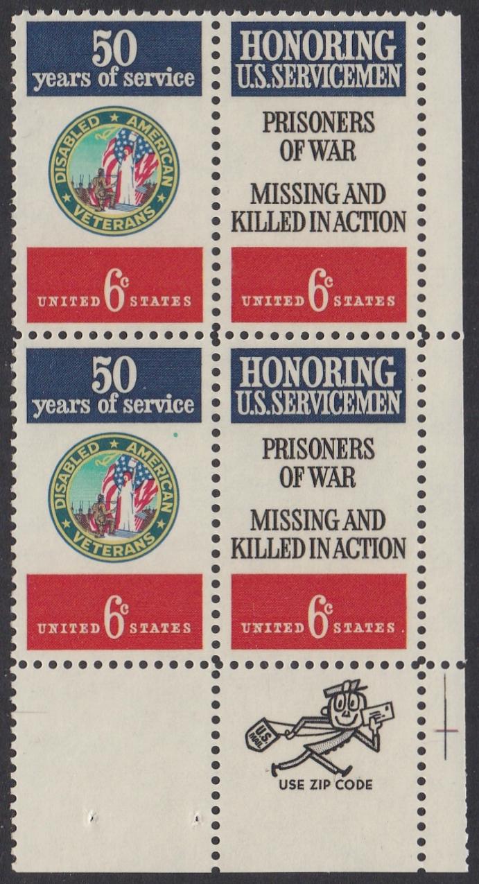 # 1421-22 (1970) DAV & Servicemen - Mr. Zip, BK/4, LR, MNH