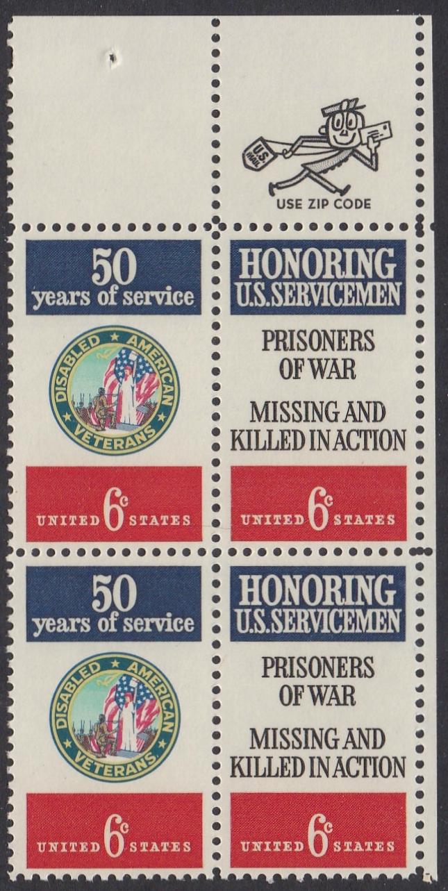 # 1421-22 (1970) DAV & Servicemen - Mr. Zip, BK/4, UR, MNH