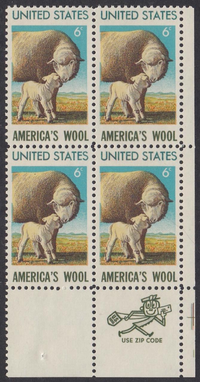 # 1423 (1971) Sheep - Mr. Zip, BK/4, LR, XF MNH