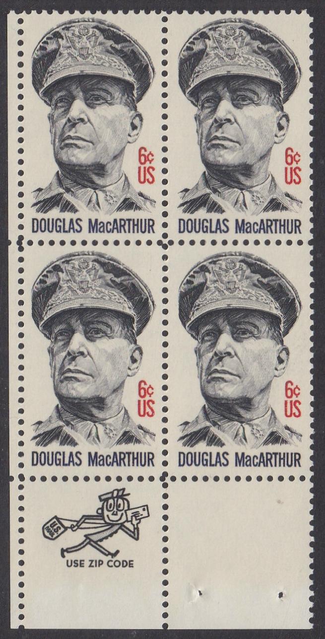 # 1424 (1971) MacArthur - Mr. Zip, BK/4, LL, MNH