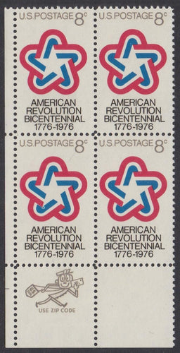 # 1432 (1971) American Bicentennial - Mr. Zip, BK/4, LL, MNH
