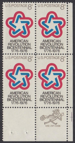# 1432 (1971) American Bicentennial - Mr. Zip, BK/4, LR, MNH