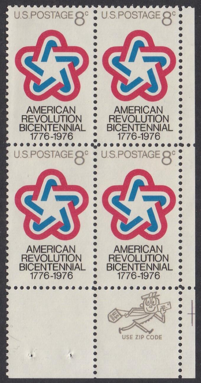 # 1432 (1971) American Bicentennial - Mr. Zip, BK/4, LR, MNH