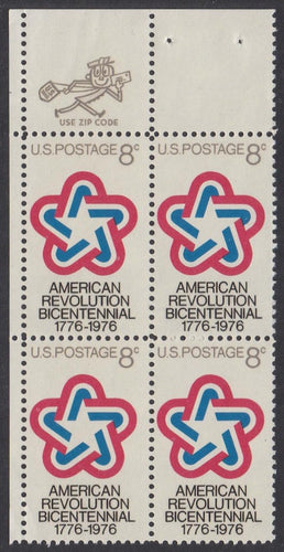 # 1432 (1971) American Bicentennial - Mr. Zip, BK/4, UL, MNH