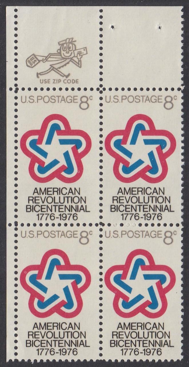 # 1432 (1971) American Bicentennial - Mr. Zip, BK/4, UL, MNH