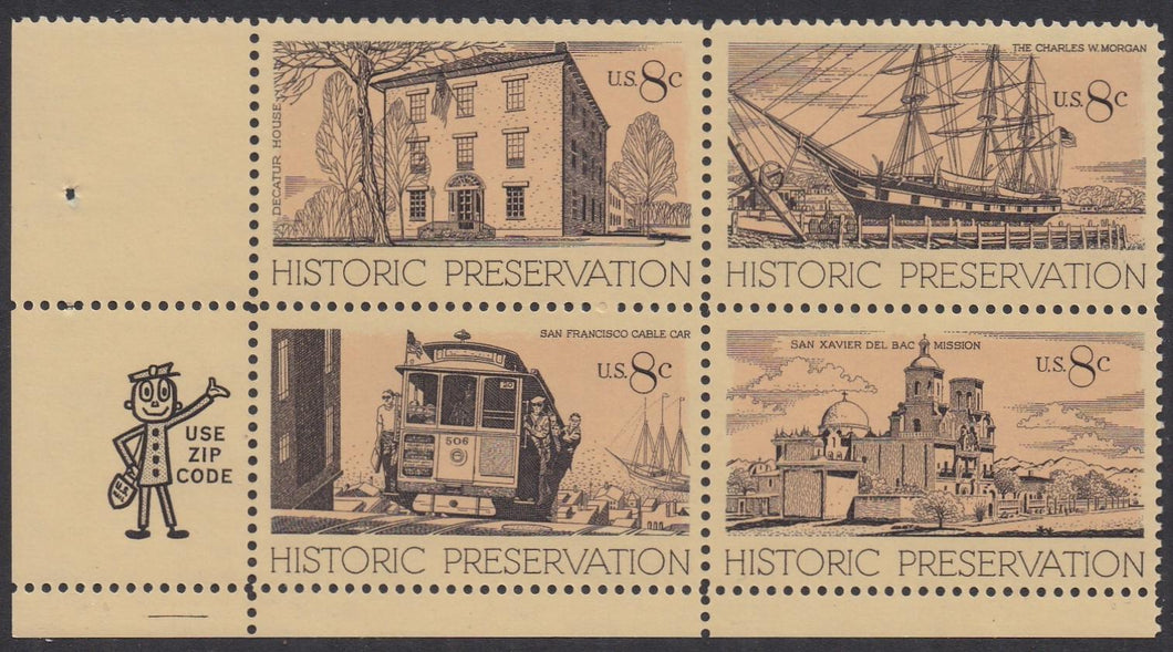 # 1440-43 (1971) Historic Preservation - Mr. Zip, BK/4, LL, MNH