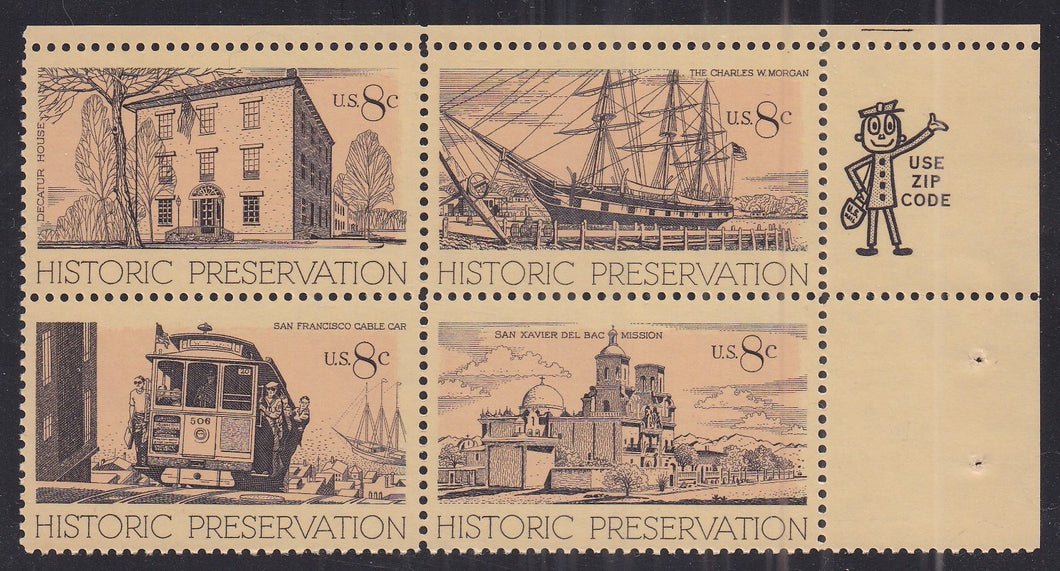 # 1440-43 (1971) Historic Preservation - Mr. Zip, BK/4, UL, MNH