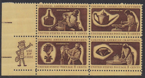 # 1456-59 (1972) Colonial Craftsmen - Mr. Zip, BK/4, LL MNH