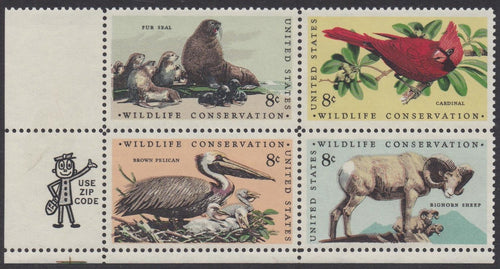 # 1464-67 (1972) Wildlife - Mr. Zip, BK/4, LL, MNH