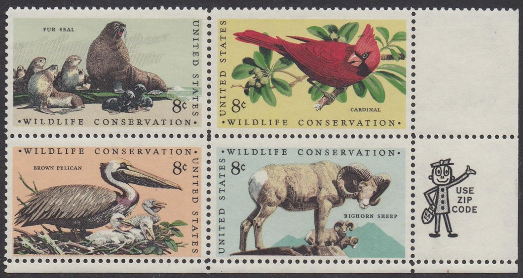 # 1464-67 (1972) Wildlife - Mr. Zip, BK/4, LR, MNH