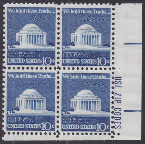 # 1510 (1973) Jefferson Memorial - Zip Code, BK/4, LR, MNH