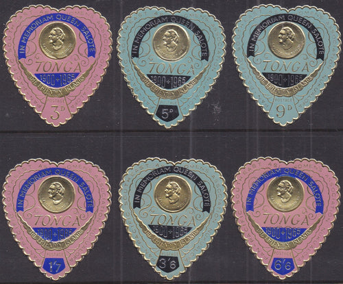 Tonga # 152 - 157 (1966) Foil Hearts Surchgd - Sgls, Set/6, MNH, MLH