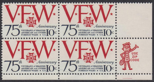 # 1525 (1974) VFW - Mr. Zip, BK/4, LR, MNH