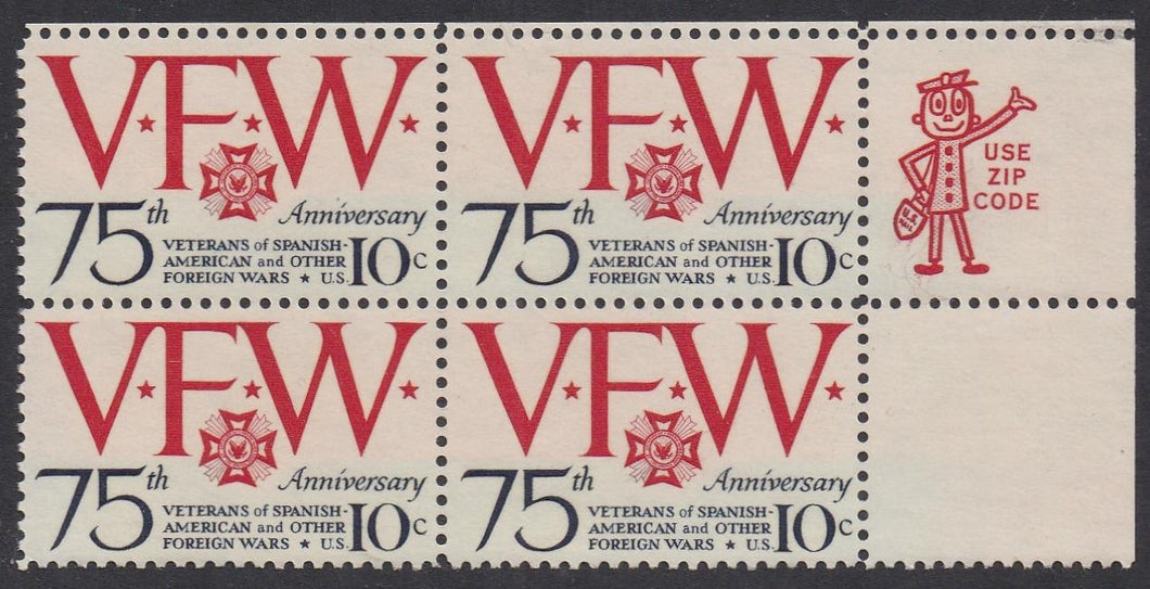 # 1525 (1974) VFW - Mr. Zip, BK/4, UR, MNH