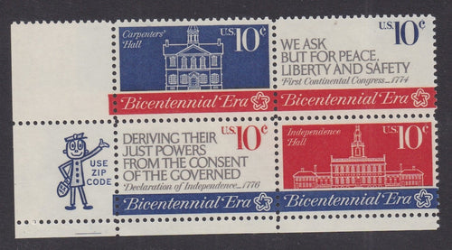 # 1543-46 (1974) Continental Congress - Mr. Zip, BK/4, LL, MNH