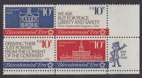 # 1543-46 (1974) Continental Congress - Mr. Zip, BK/4, LR, MNH
