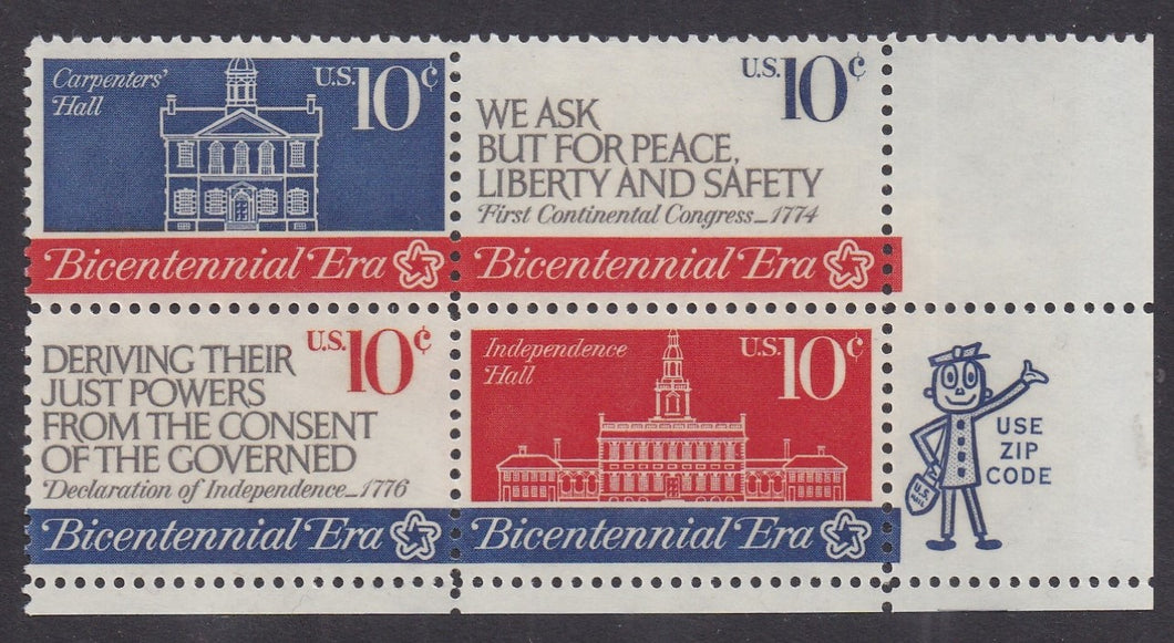 # 1543-46 (1974) Continental Congress - Mr. Zip, BK/4, LR, MNH