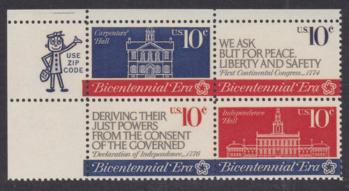 # 1543-46 (1974) Continental Congress - Mr. Zip, BK/4, UL, MNH