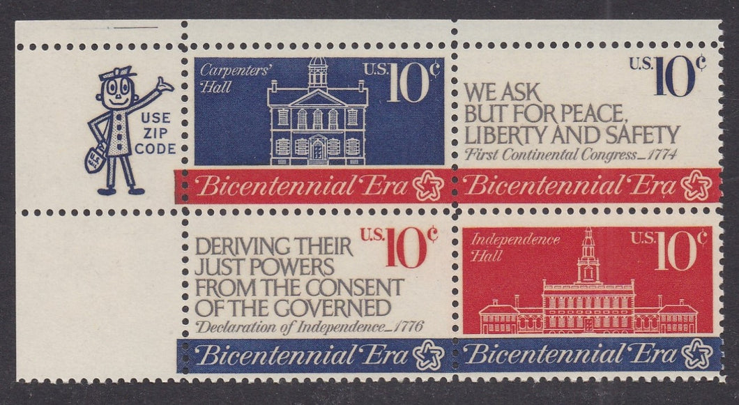 # 1543-46 (1974) Continental Congress - Mr. Zip, BK/4, UL, MNH
