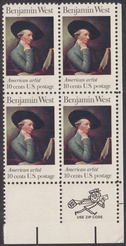# 1553 (1975) Benjamin West - Mr. Zip, BK/4, LR, MNH
