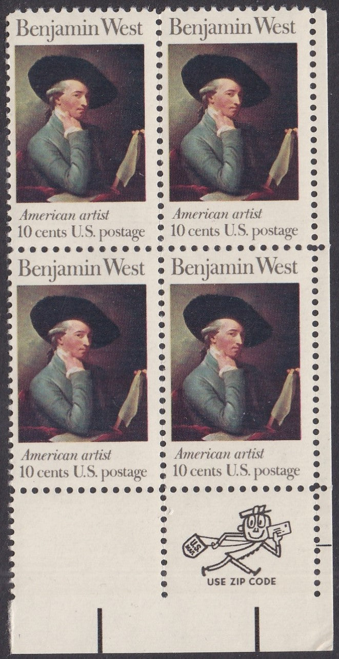 # 1553 (1975) Benjamin West - Mr. Zip, BK/4, LR, MNH