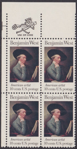 # 1553 (1975) Benjamin West - Mr. Zip, BK/4, UL, MNH
