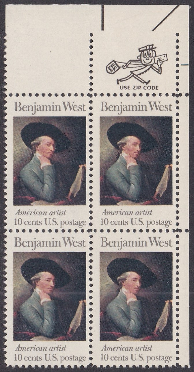 # 1553 (1975) Benjamin West - Mr. Zip, BK/4, UR, MNH