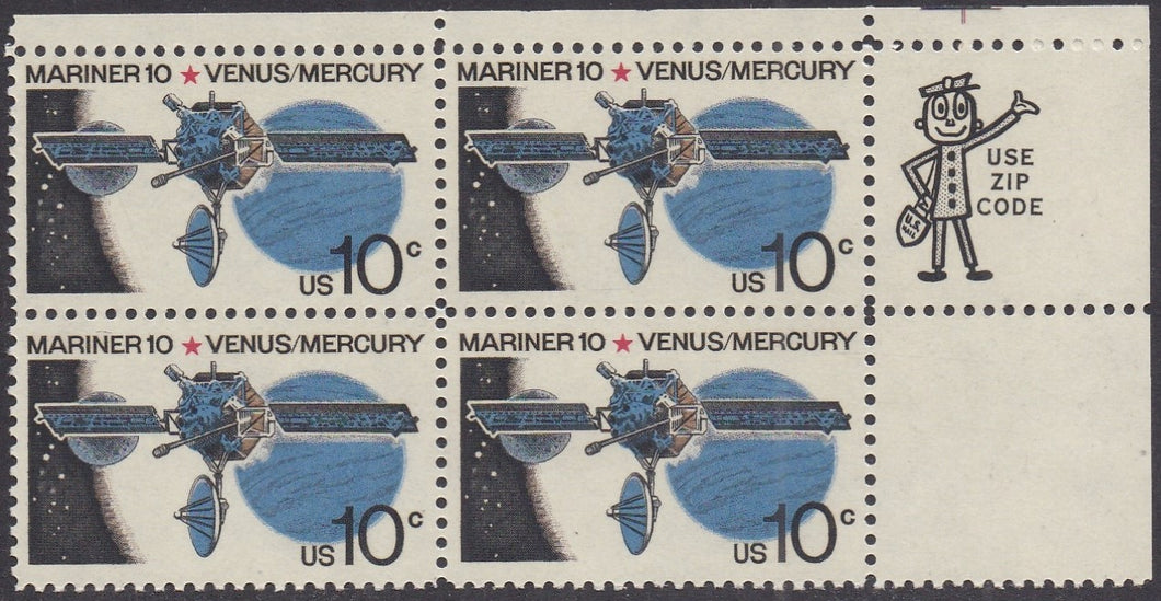 # 1557 (1975) Mariner / Venus & Mercury - Mr. Zip, BK/4, UR, MNH