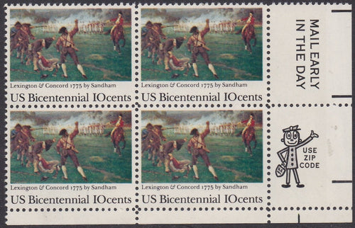 # 1563 (1975) Lexington/Concord - Mr. Zip, BK/4, LR, MNH