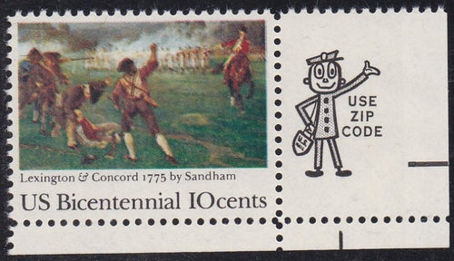 # 1563 (1975) Lexington/Concord - Mr. Zip, Sgl, LR, MNH