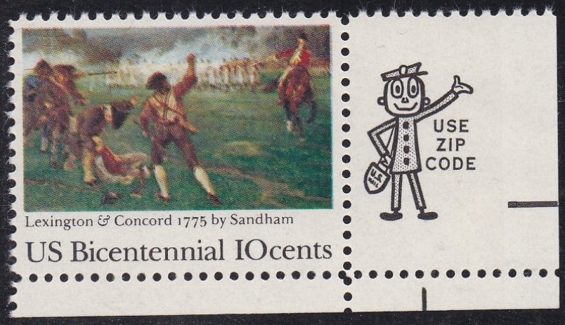 # 1563 (1975) Lexington/Concord - Mr. Zip, Sgl, LR, MNH