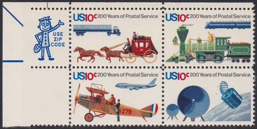 # 1572-75 (1975) USPS Bicentennial - Mr. Zip, BK/4, UL, MNH