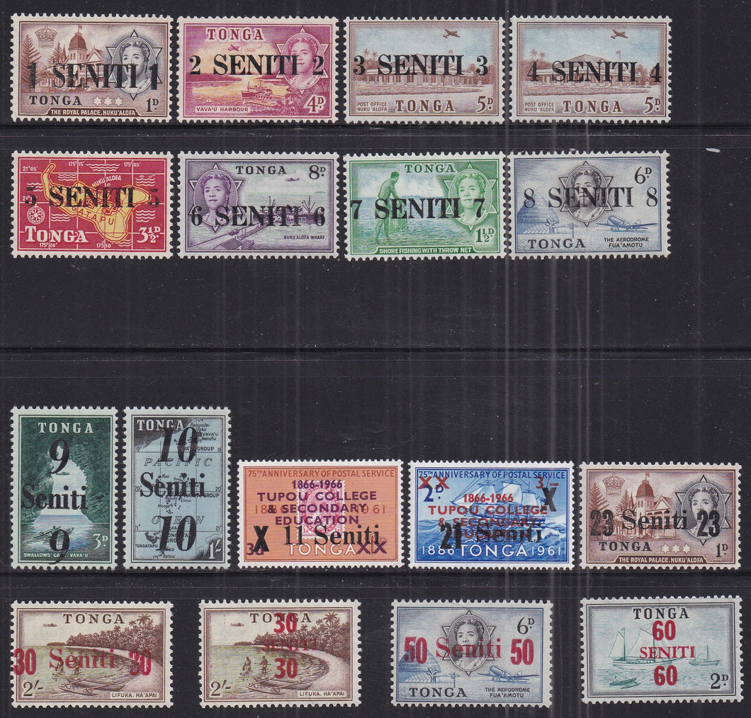 Tonga # 158 - 174 (1967) New Currency - Sgls, Set/17, MNH, MLH