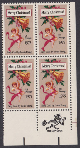 # 1580 (1975) Angel and Bell, Perf 11.2 x 11.2 - Mr. Zip, BK/4, LR, MNH