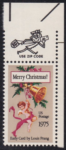 # 1580 (1975) Angel and Bell, Perf 11.2 x 11.2 - Mr. Zip, Sgl, UR, MNH