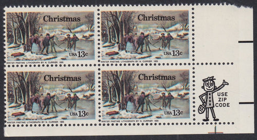 # 1702 (1976) Winter Pastime, OA tag - Mr. Zip, BK/4, LR, MNH