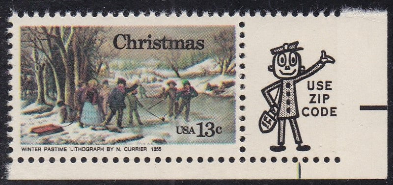 # 1702 (1976) Winter Pastime, OA tag - Mr. Zip, Sgl, LR, MNH