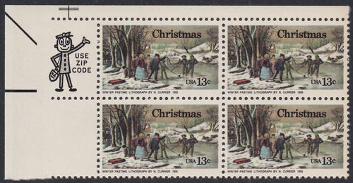 # 1702 (1976) Winter Pastime, OA tag - Mr. Zip, BK/4, UL, MNH