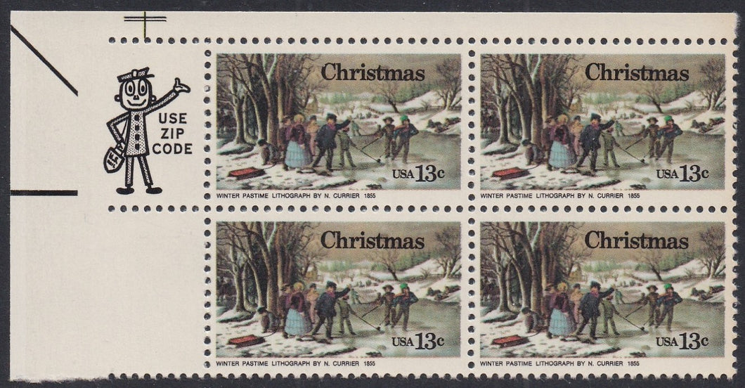 # 1702 (1976) Winter Pastime, OA tag - Mr. Zip, BK/4, UL, MNH