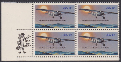 # 1710 (1977) Lindbergh Flight - Mr. Zip, BK/4, LL, MNH