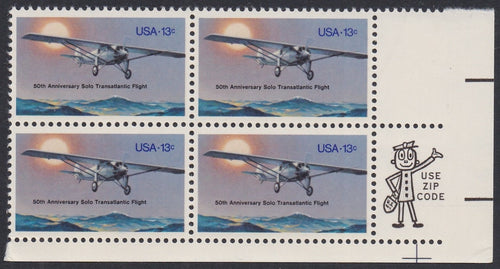 # 1710 (1977) Lindbergh Flight - Mr. Zip, BK/4, LR, XF MNH
