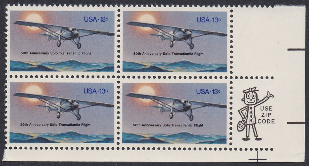 # 1710 (1977) Lindbergh Flight - Mr. Zip, BK/4, LR, XF MNH