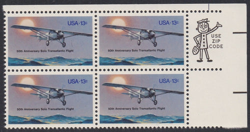 # 1710 (1977) Lindbergh Flight - Mr. Zip, BK/4, UR, XF MNH