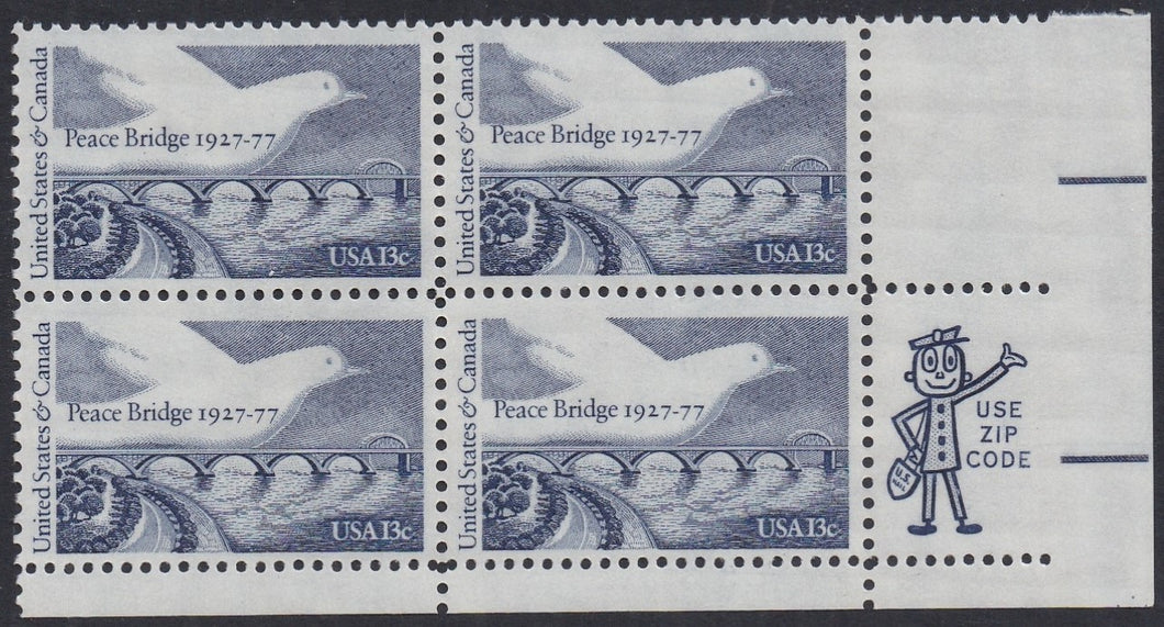 # 1721 (1977) Peace Bridge / Dove - Mr. Zip, BK/4, LR, MNH