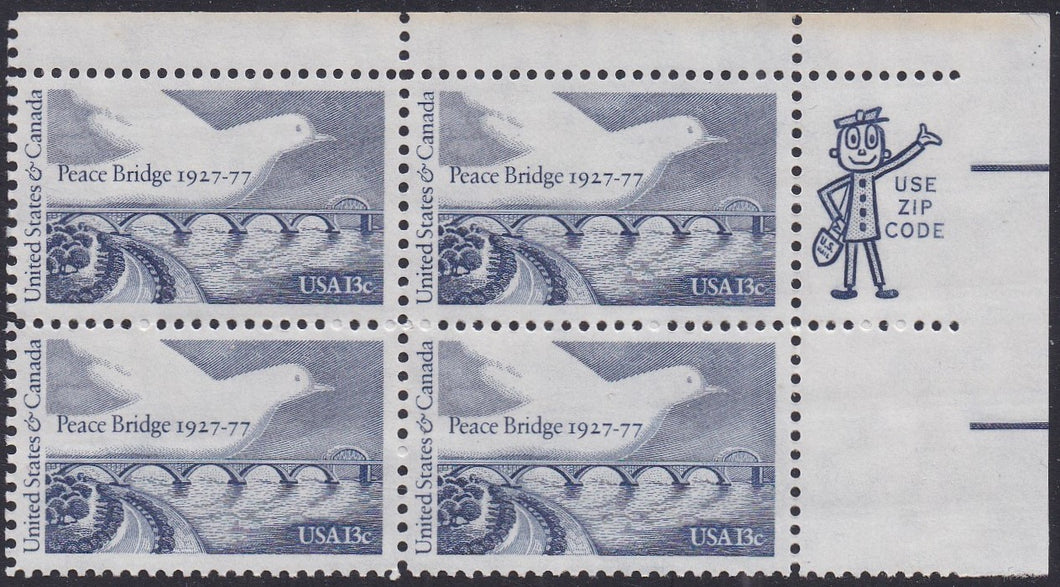 # 1721 (1977) Peace Bridge / Dove - Mr. Zip, BK/4, UR, MNH