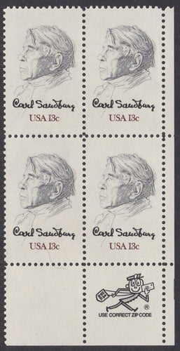 # 1731 (1978) Sandburg - Mr. Zip, BK/4, LR, XF MNH