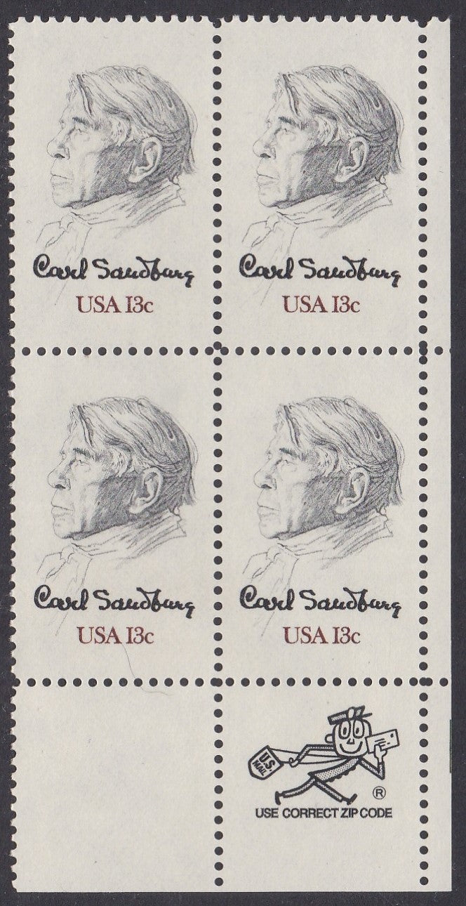 # 1731 (1978) Sandburg - Mr. Zip, BK/4, LR, XF MNH