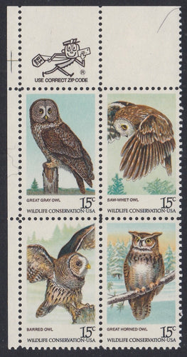 # 1760-63 (1978) Owls - Mr. Zip, BK/4, UL, MNH